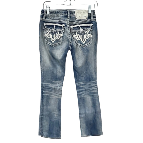 Mek Denim Brisbane Y2K Embroidered Studded Slim Boot Cut Jeans Size 26x34 Rave - Picture 6 of 6